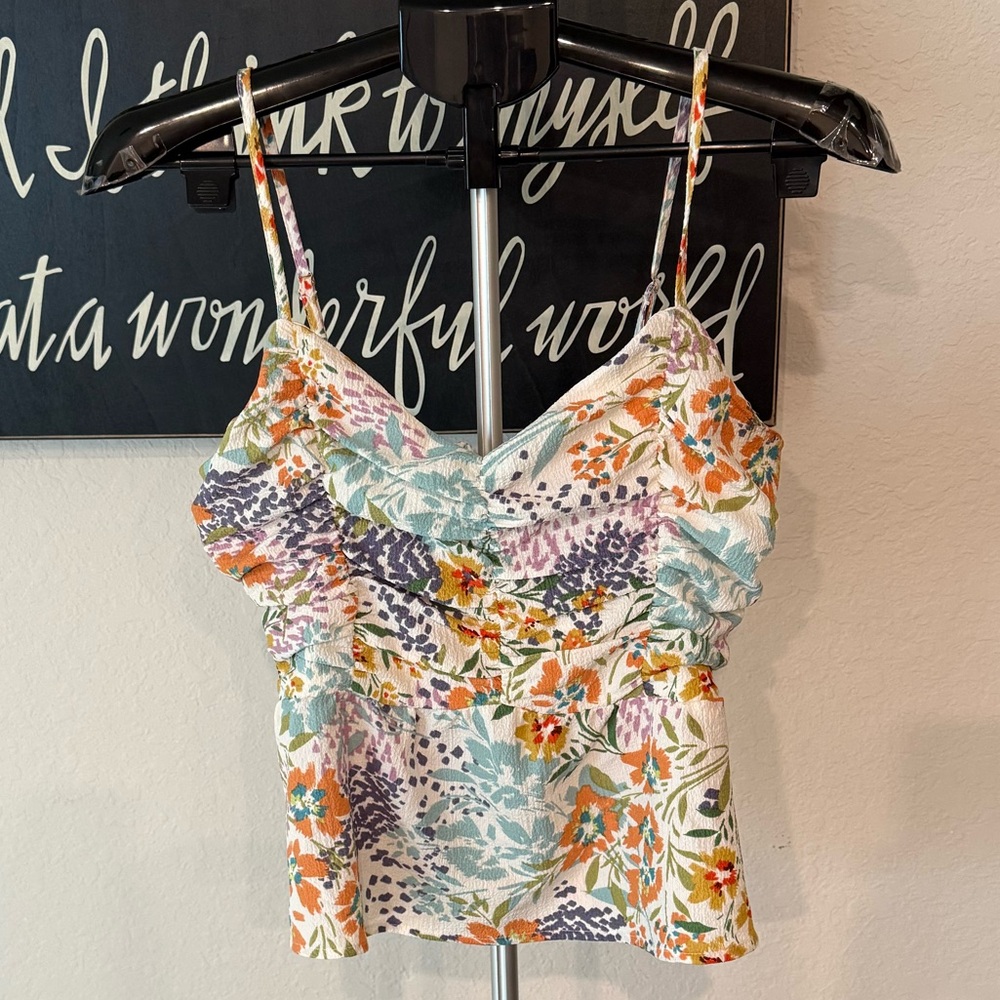 Sweet Lemon Floral Spaghetti Strap Top NWT